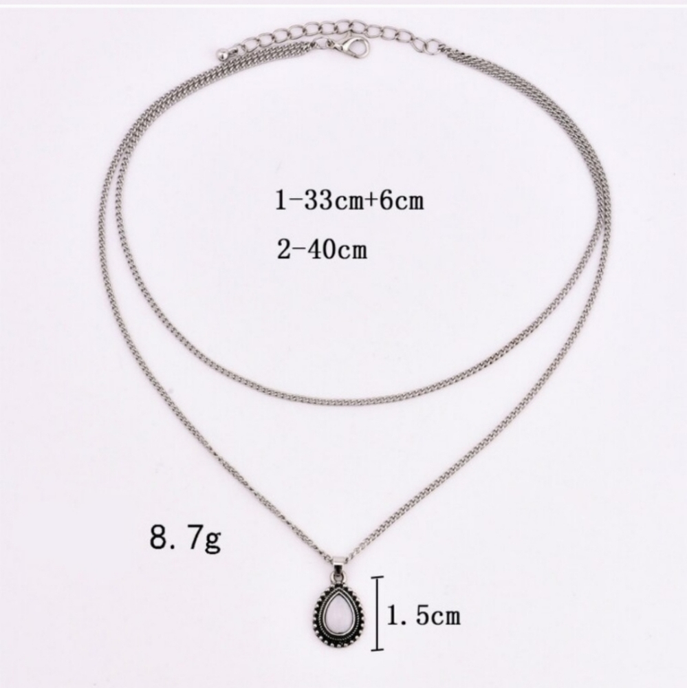 New! Two Layer Boho White Stone Necklace - Picture 4 of 5